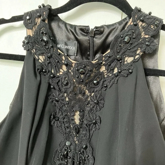 Jessica McClintock Black Beaded Halter Faux 2 PC Mini Dress 90s Y2K - Picture 2 of 6